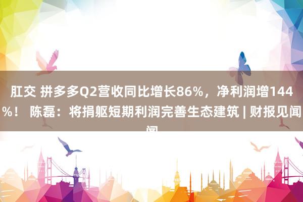 肛交 拼多多Q2营收同比增长86%，净利润增144%！ 陈磊：将捐躯短期利润完善生态建筑 | 财报见闻